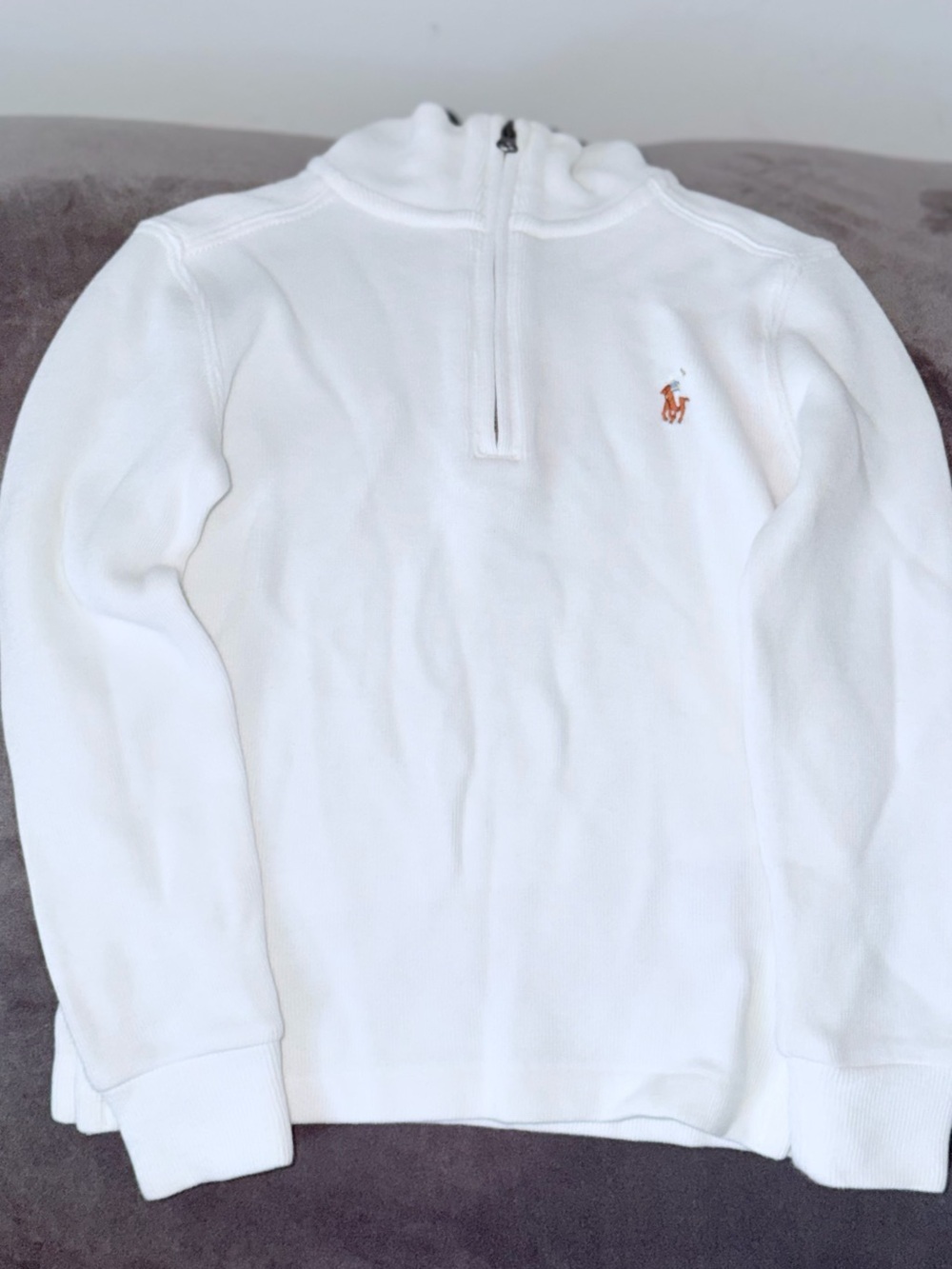 Polo by Ralph Lauren White Half-Zip Pullover with Orange Pony